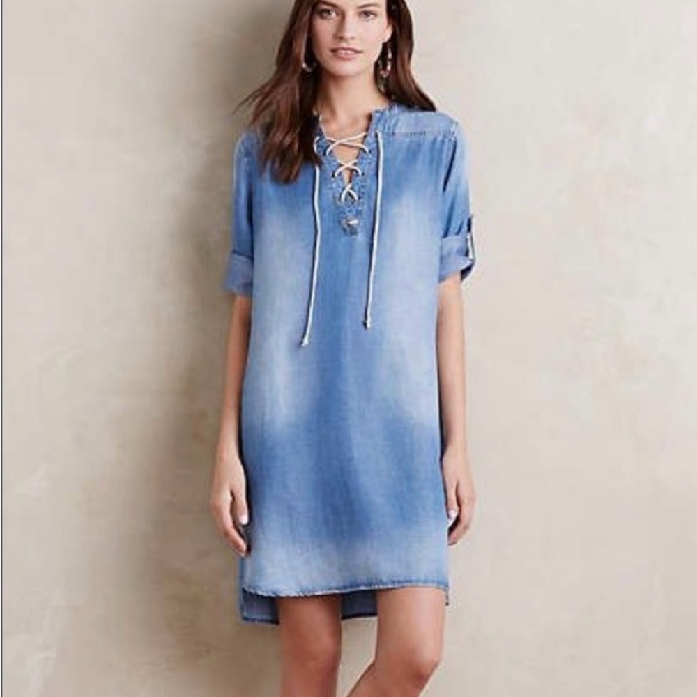 Anthropologie Cloth & Stone Denim Blue Lace-Up Dress SP